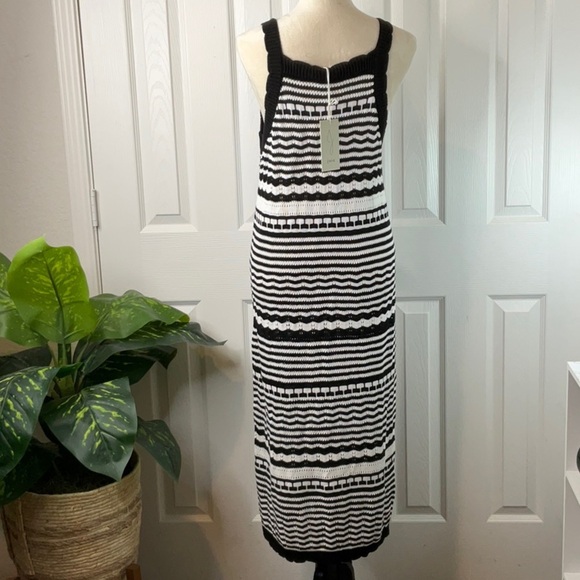 Joie NWT Black White Crochet Knit Sleeveless Midi Dress Size Large - Picture 5 of 10